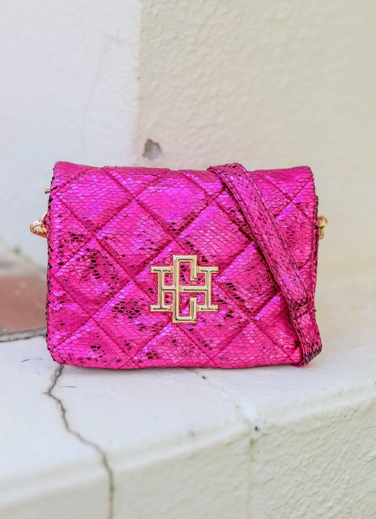 Veronica Quilted Crossbody Bag- Fuchsia