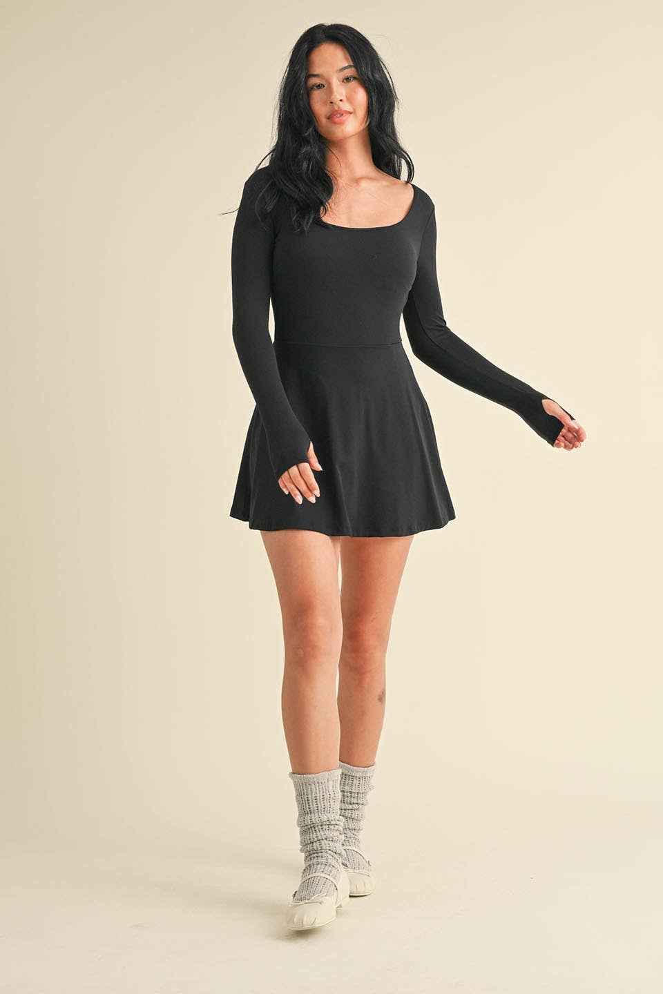 Fit and Flare Long Sleeve Mini Dress