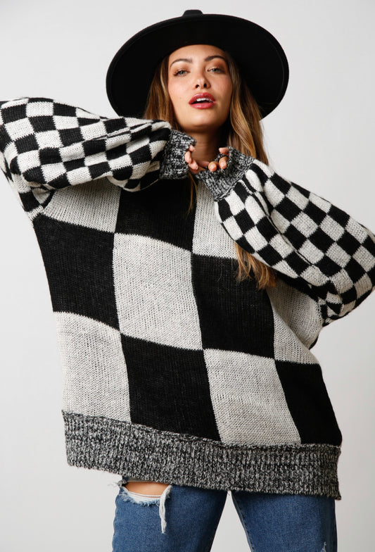 You’re Playing Checkers, I’m Playing Chess Oversized Knit Sweater Top