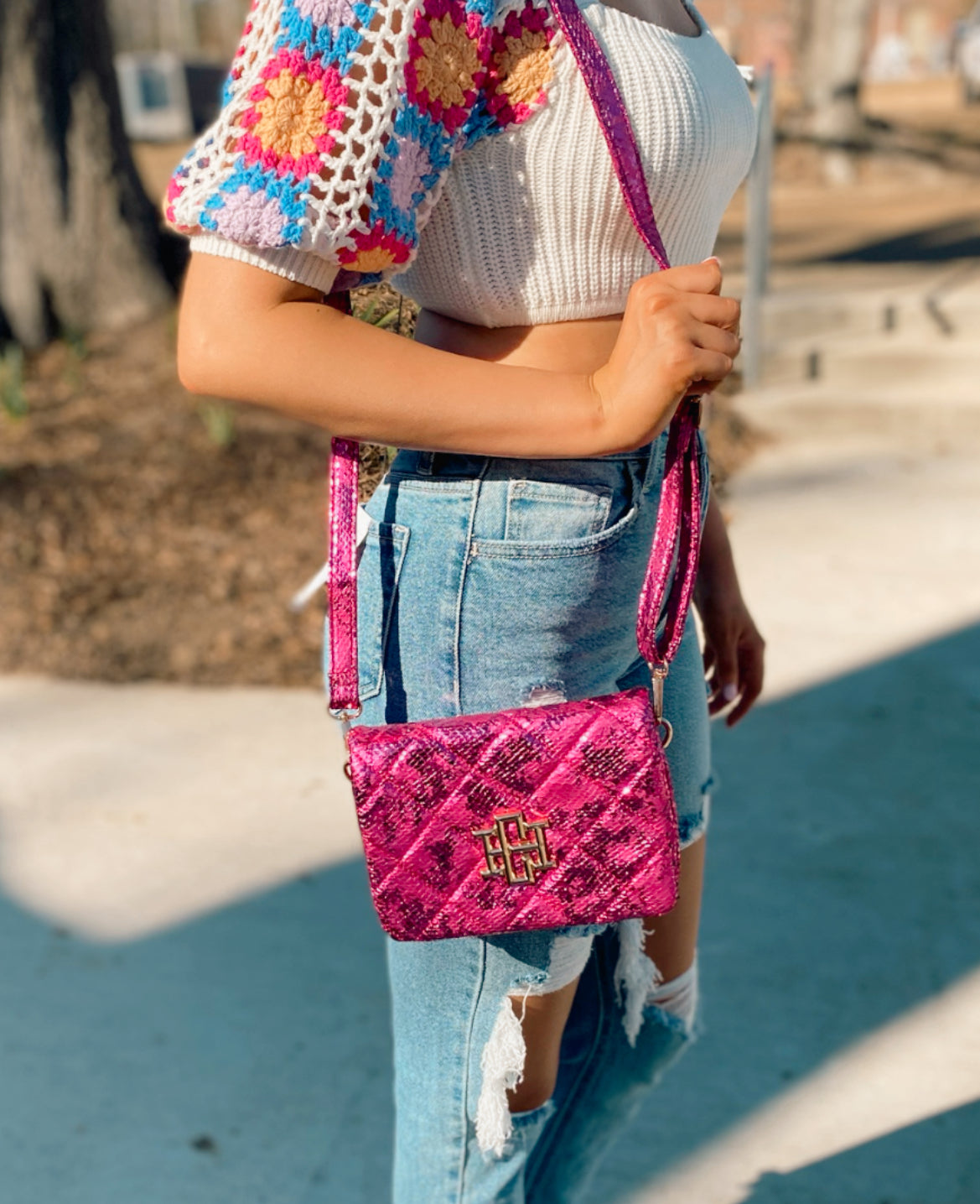 Veronica Quilted Crossbody Bag- Fuchsia