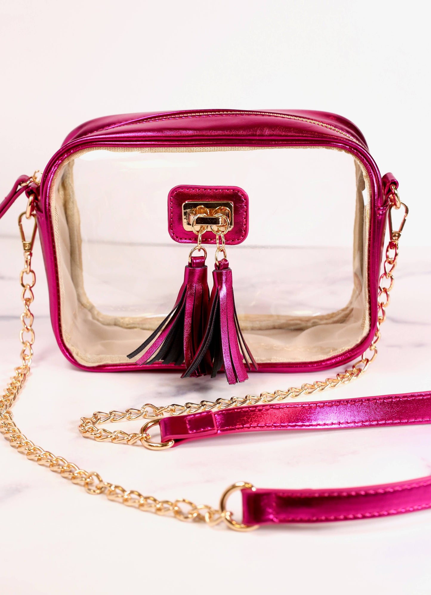 Addison Clear Crossbody METALLIC FUCHSIA