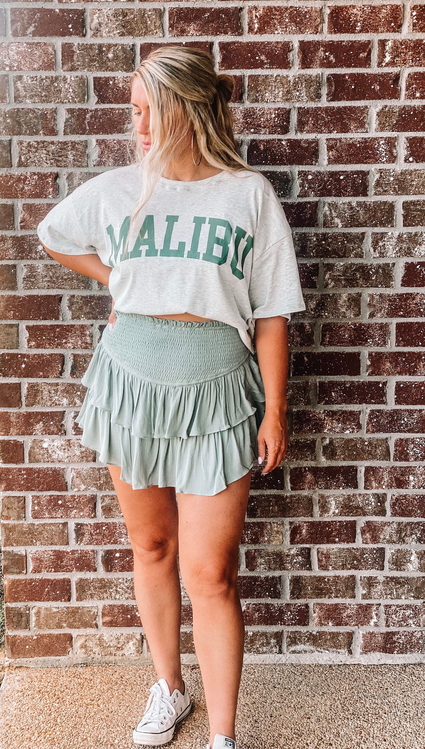 Sage ruffle skort